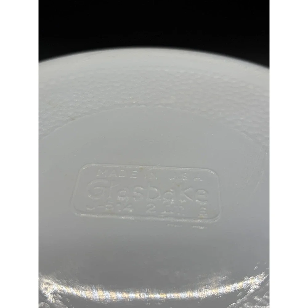 Vintage Glasbake Milk Glass With Roman Greek Green Design 2 QT Casserole‎ Dish